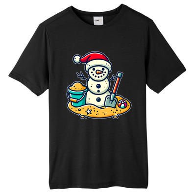 Christmas In July Sand Snowman Santa Hat Shovel Xmas Beach Tall Fusion ChromaSoft Performance T-Shirt