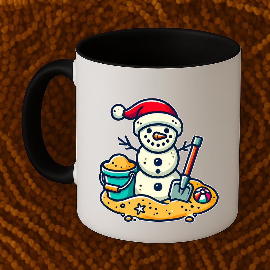 Christmas In July Sand Snowman Santa Hat Shovel Xmas Beach Mug