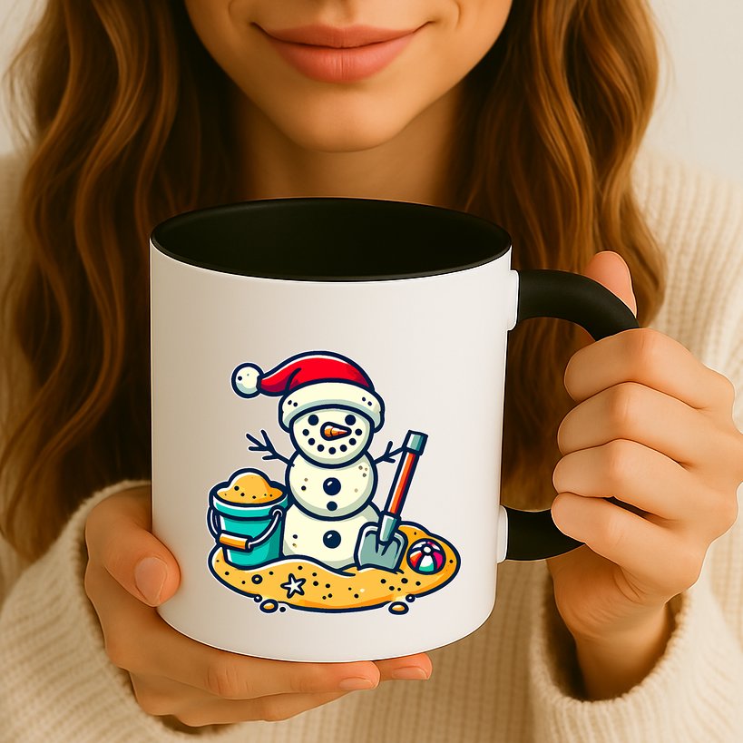 Christmas In July Sand Snowman Santa Hat Shovel Xmas Beach Mug