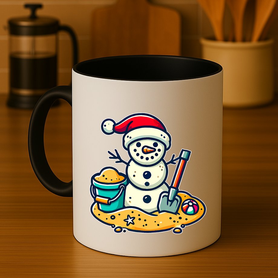 Christmas In July Sand Snowman Santa Hat Shovel Xmas Beach Mug