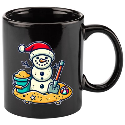 Christmas In July Sand Snowman Santa Hat Shovel Xmas Beach 11oz C Handle Ceramic Mug