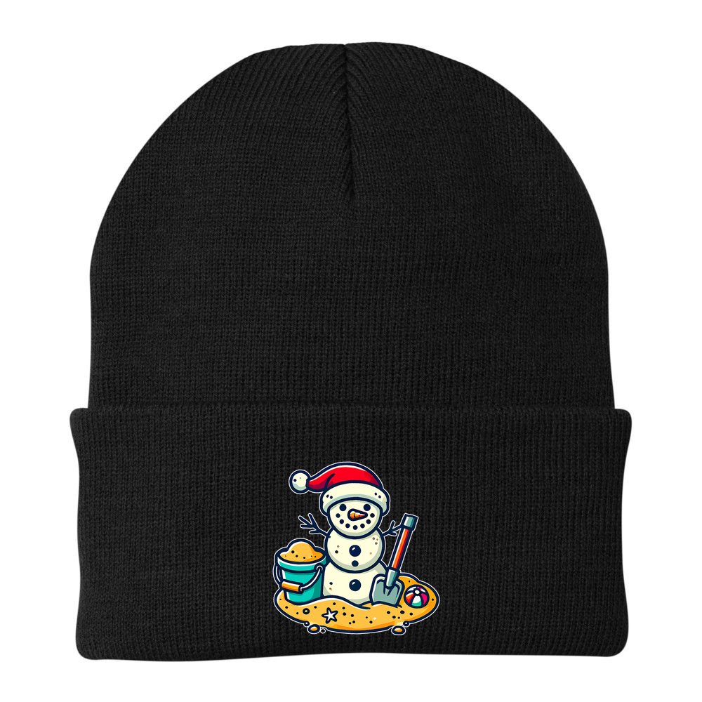 Christmas In July Sand Snowman Santa Hat Shovel Xmas Beach Beanie