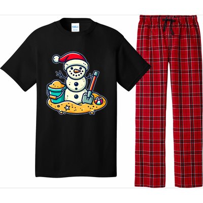 Christmas In July Sand Snowman Santa Hat Shovel Xmas Beach Pajama Set