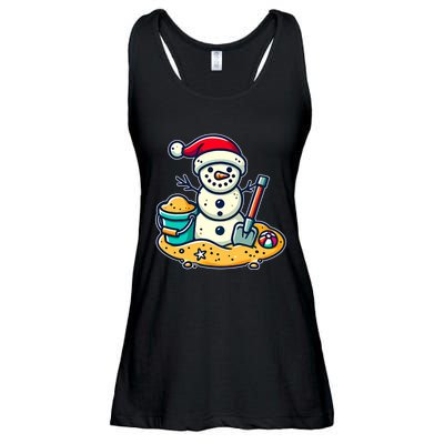 Christmas In July Sand Snowman Santa Hat Shovel Xmas Beach Ladies Essential Flowy Tank