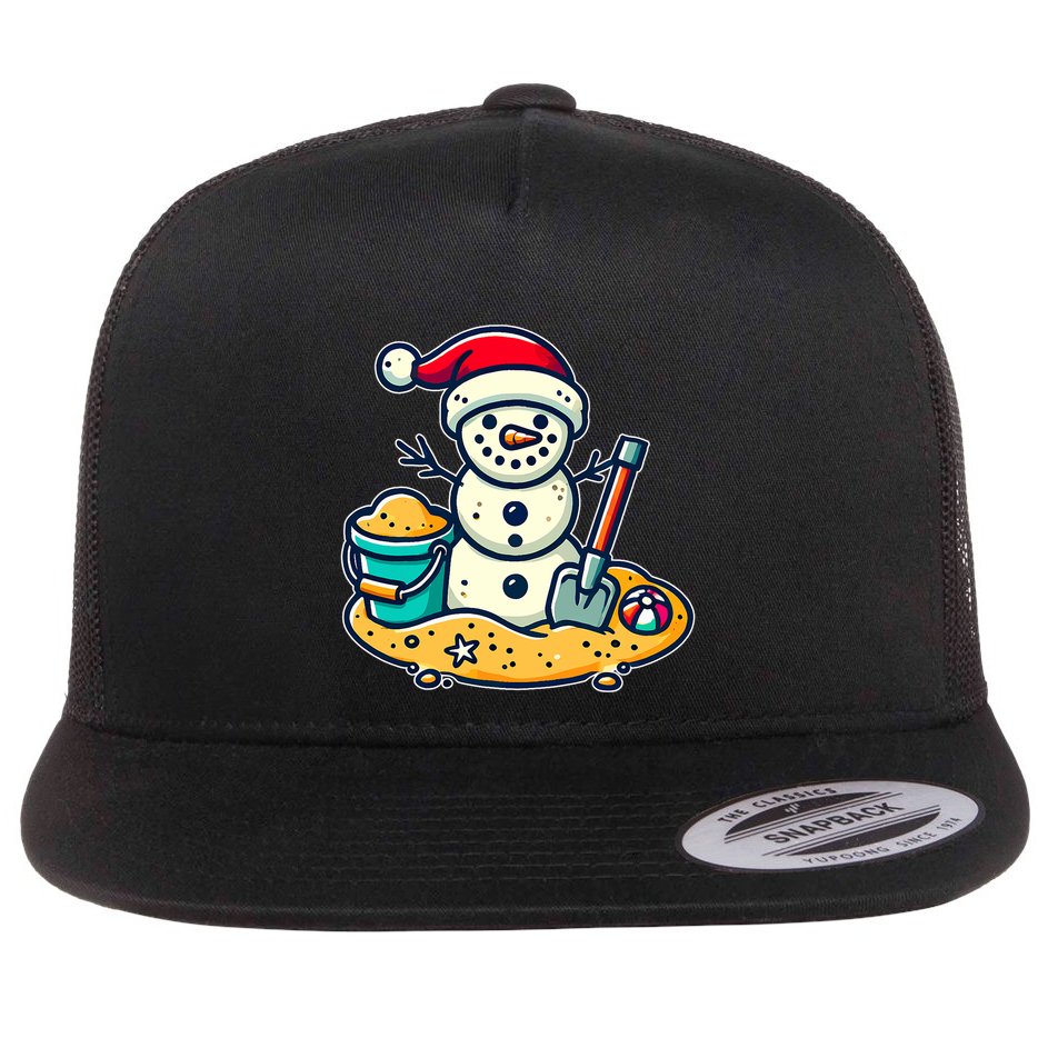 Christmas In July Sand Snowman Santa Hat Shovel Xmas Beach Flat Bill Trucker Hat