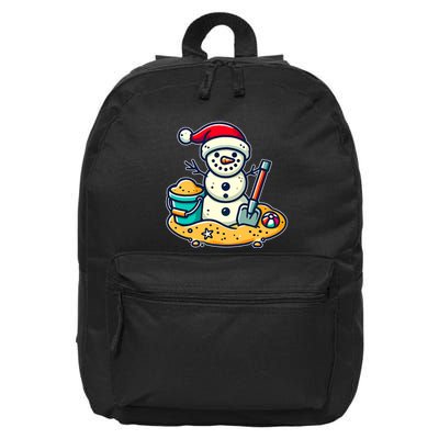 Christmas In July Sand Snowman Santa Hat Shovel Xmas Beach 16 in Basic Backpack