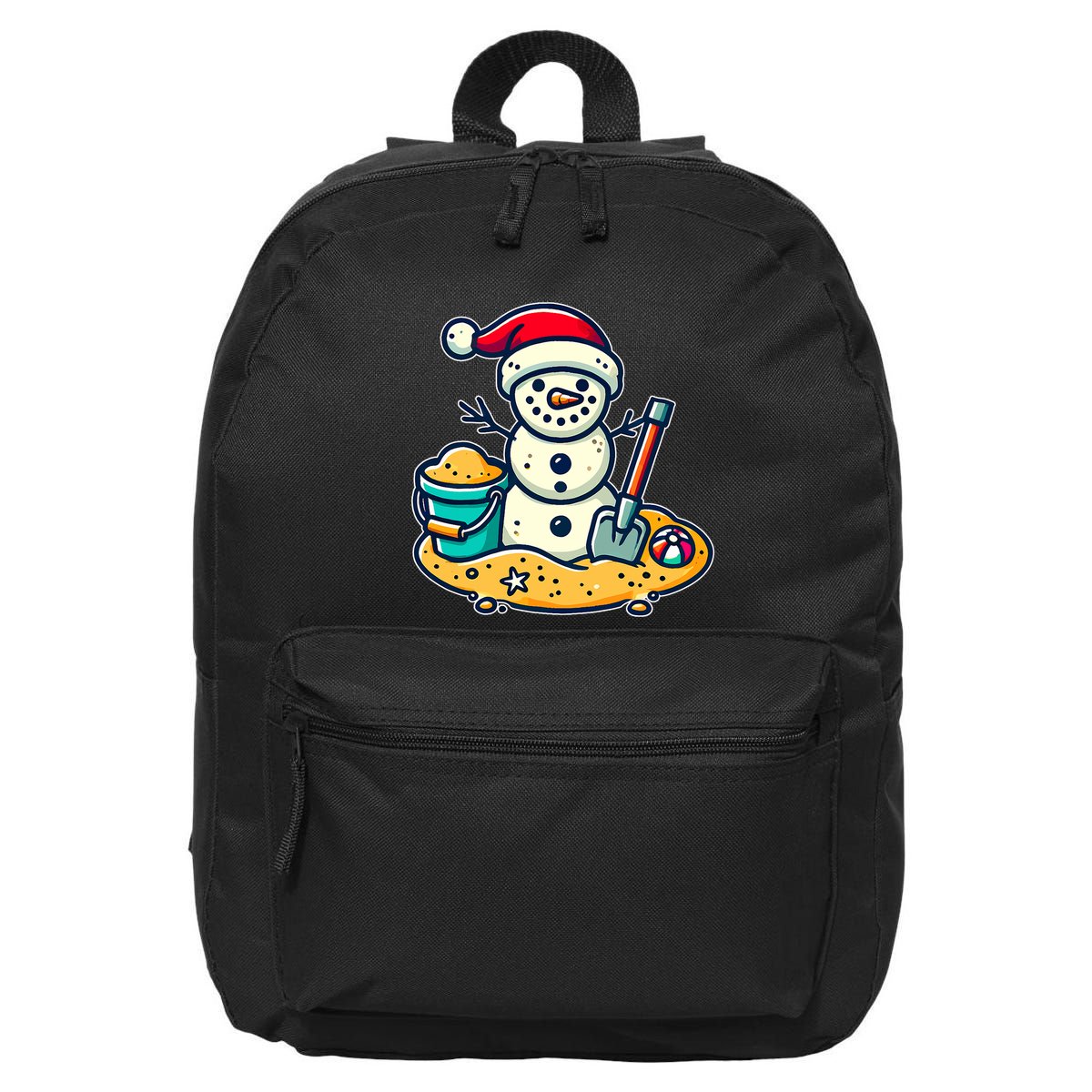 Christmas In July Sand Snowman Santa Hat Shovel Xmas Beach 16 in Basic Backpack