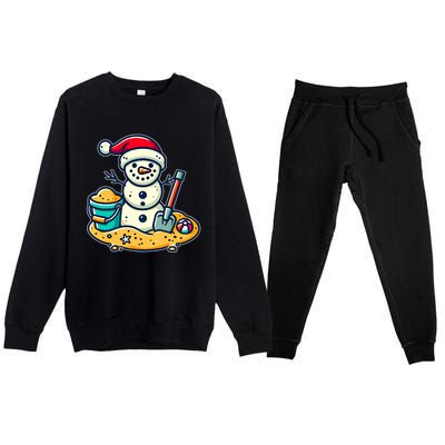 Christmas In July Sand Snowman Santa Hat Shovel Xmas Beach Premium Crewneck Sweatsuit Set