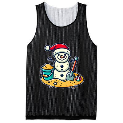 Christmas In July Sand Snowman Santa Hat Shovel Xmas Beach Mesh Reversible Basketball Jersey Tank