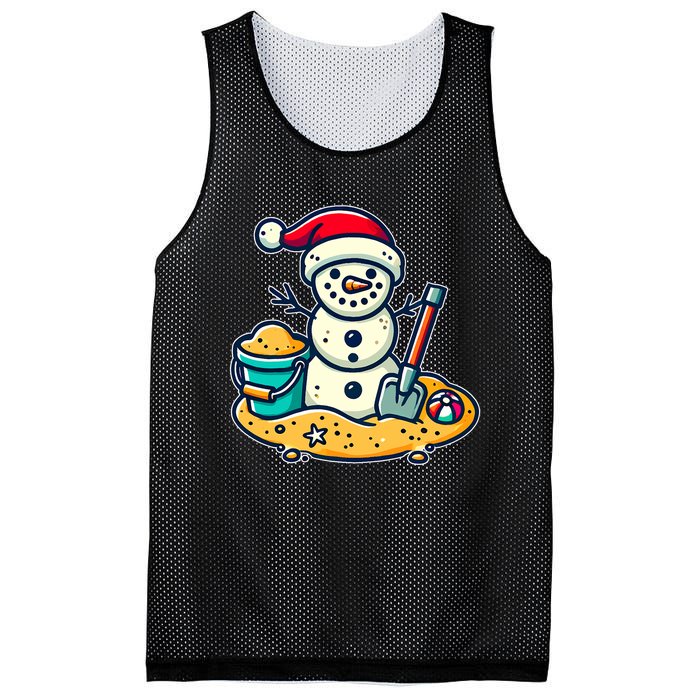 Christmas In July Sand Snowman Santa Hat Shovel Xmas Beach Mesh Reversible Basketball Jersey Tank