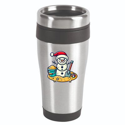 Christmas In July Sand Snowman Santa Hat Shovel Xmas Beach 16oz Travel Tumbler