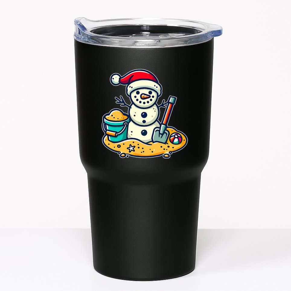 Christmas In July Sand Snowman Santa Hat Shovel Xmas Beach Tumbler