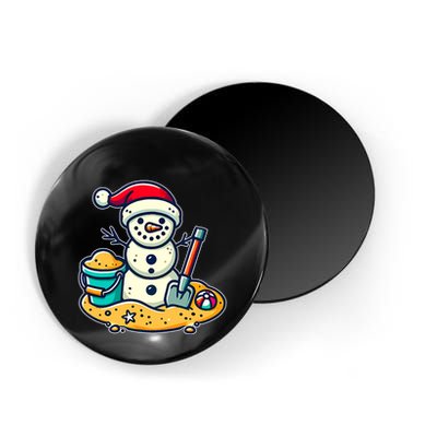 Christmas In July Sand Snowman Santa Hat Shovel Xmas Beach Magnet