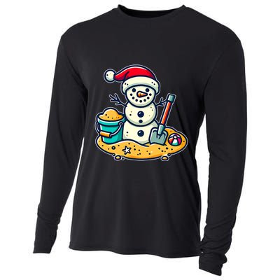 Christmas In July Sand Snowman Santa Hat Shovel Xmas Beach Cooling Performance Long Sleeve Crew