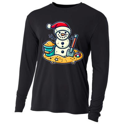 Christmas In July Sand Snowman Santa Hat Shovel Xmas Beach Cooling Performance Long Sleeve Crew