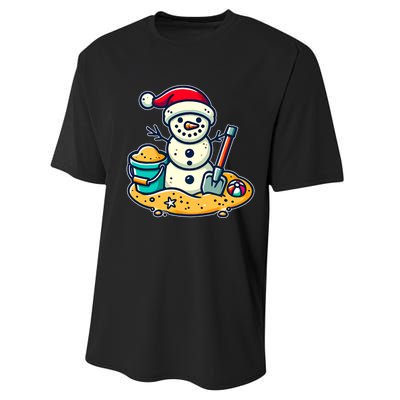 Christmas In July Sand Snowman Santa Hat Shovel Xmas Beach Performance Sprint T-Shirt