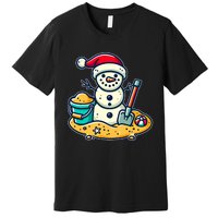 Christmas In July Sand Snowman Santa Hat Shovel Xmas Beach Premium T-Shirt