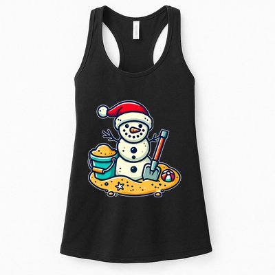 Christmas In July Sand Snowman Santa Hat Shovel Xmas Beach Womens Tank Top