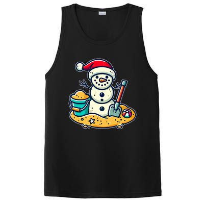 Christmas In July Sand Snowman Santa Hat Shovel Xmas Beach PosiCharge Competitor Tank