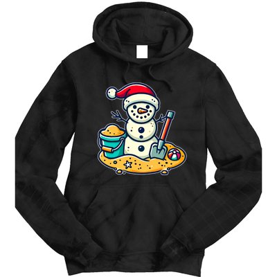 Christmas In July Sand Snowman Santa Hat Shovel Xmas Beach Tie Dye Hoodie