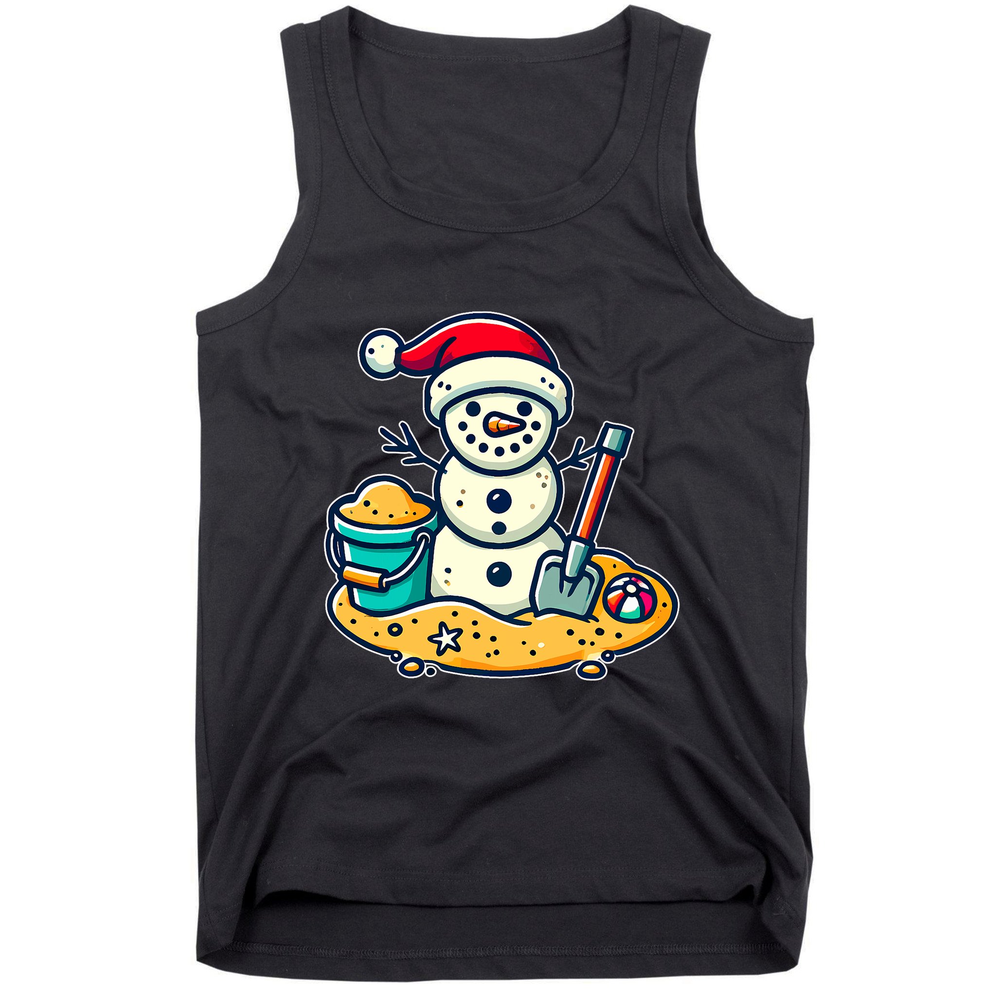 Christmas In July Sand Snowman Santa Hat Shovel Xmas Beach Tank Top