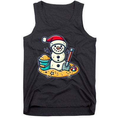 Christmas In July Sand Snowman Santa Hat Shovel Xmas Beach Tank Top