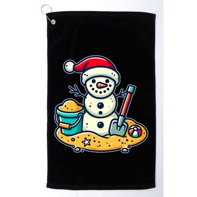 Christmas In July Sand Snowman Santa Hat Shovel Xmas Beach Golf Towel