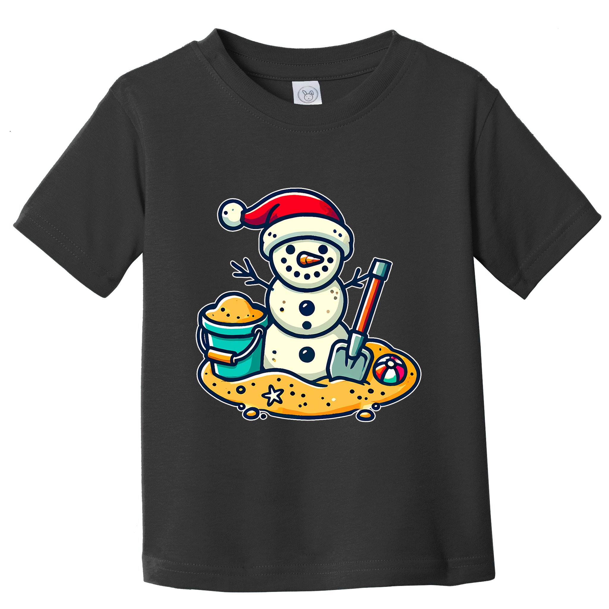 Christmas In July Sand Snowman Santa Hat Shovel Xmas Beach Toddler T-Shirt