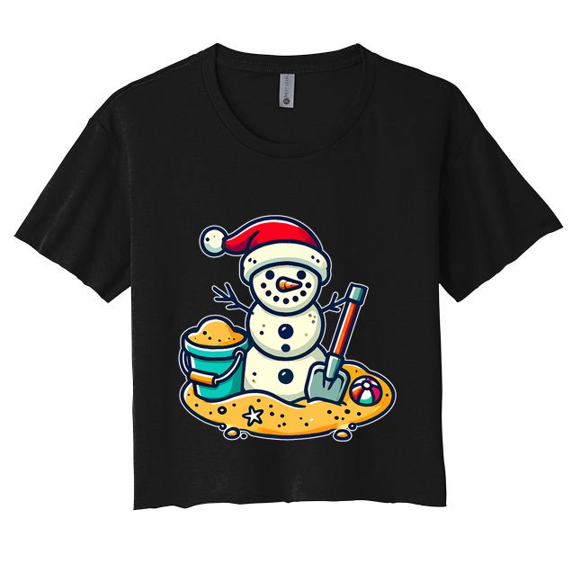 Christmas In July Sand Snowman Santa Hat Shovel Xmas Beach Crop Top
