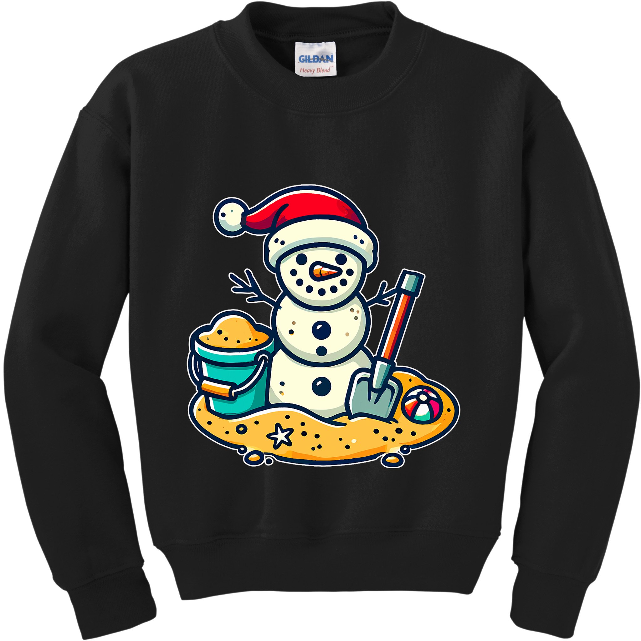 Christmas In July Sand Snowman Santa Hat Shovel Xmas Beach Kids Sweatshirt