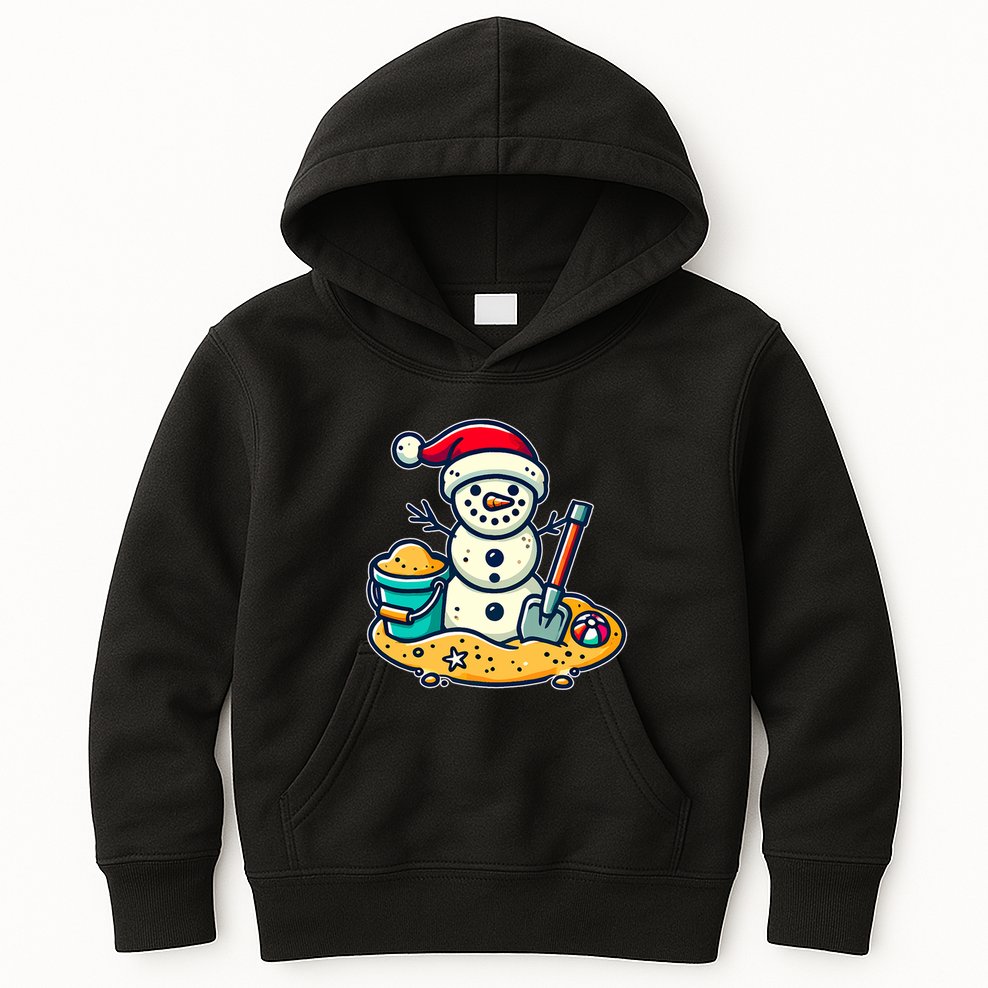 Christmas In July Sand Snowman Santa Hat Shovel Xmas Beach Kids Hoodie