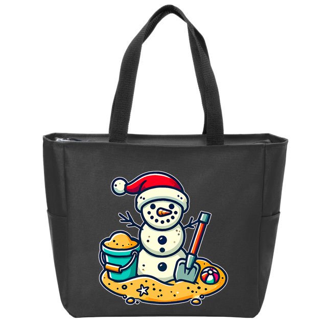 Christmas In July Sand Snowman Santa Hat Shovel Xmas Beach Zip Tote Bag