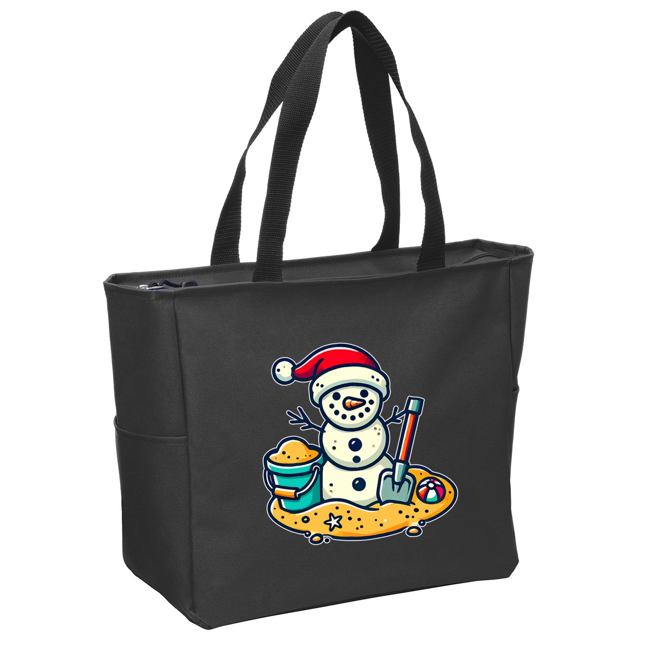 Christmas In July Sand Snowman Santa Hat Shovel Xmas Beach Zip Tote Bag