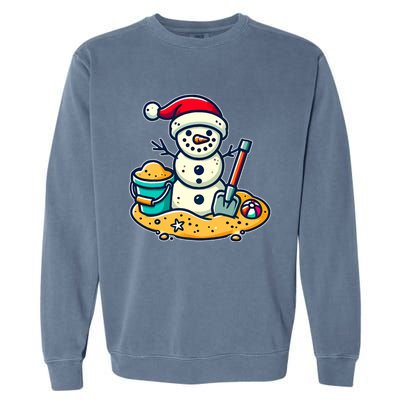 Christmas In July Sand Snowman Santa Hat Shovel Xmas Beach Garment-Dyed Sweatshirt