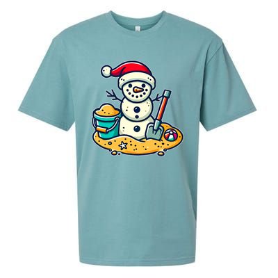 Christmas In July Sand Snowman Santa Hat Shovel Xmas Beach Sueded Cloud Jersey T-Shirt