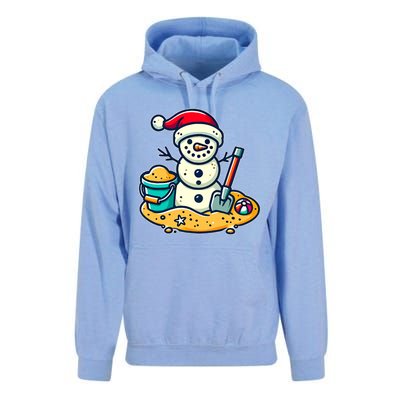 Christmas In July Sand Snowman Santa Hat Shovel Xmas Beach Unisex Surf Hoodie