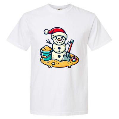 Christmas In July Sand Snowman Santa Hat Shovel Xmas Beach Garment-Dyed Heavyweight T-Shirt