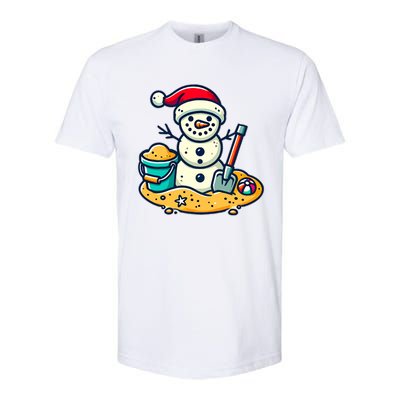 Christmas In July Sand Snowman Santa Hat Shovel Xmas Beach Softstyle CVC T-Shirt