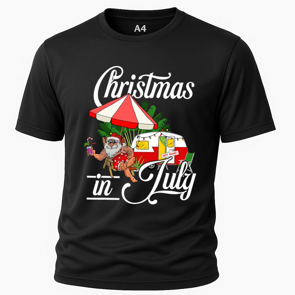Christmas In July Santa Camping Vacation Camper Performance Shirt