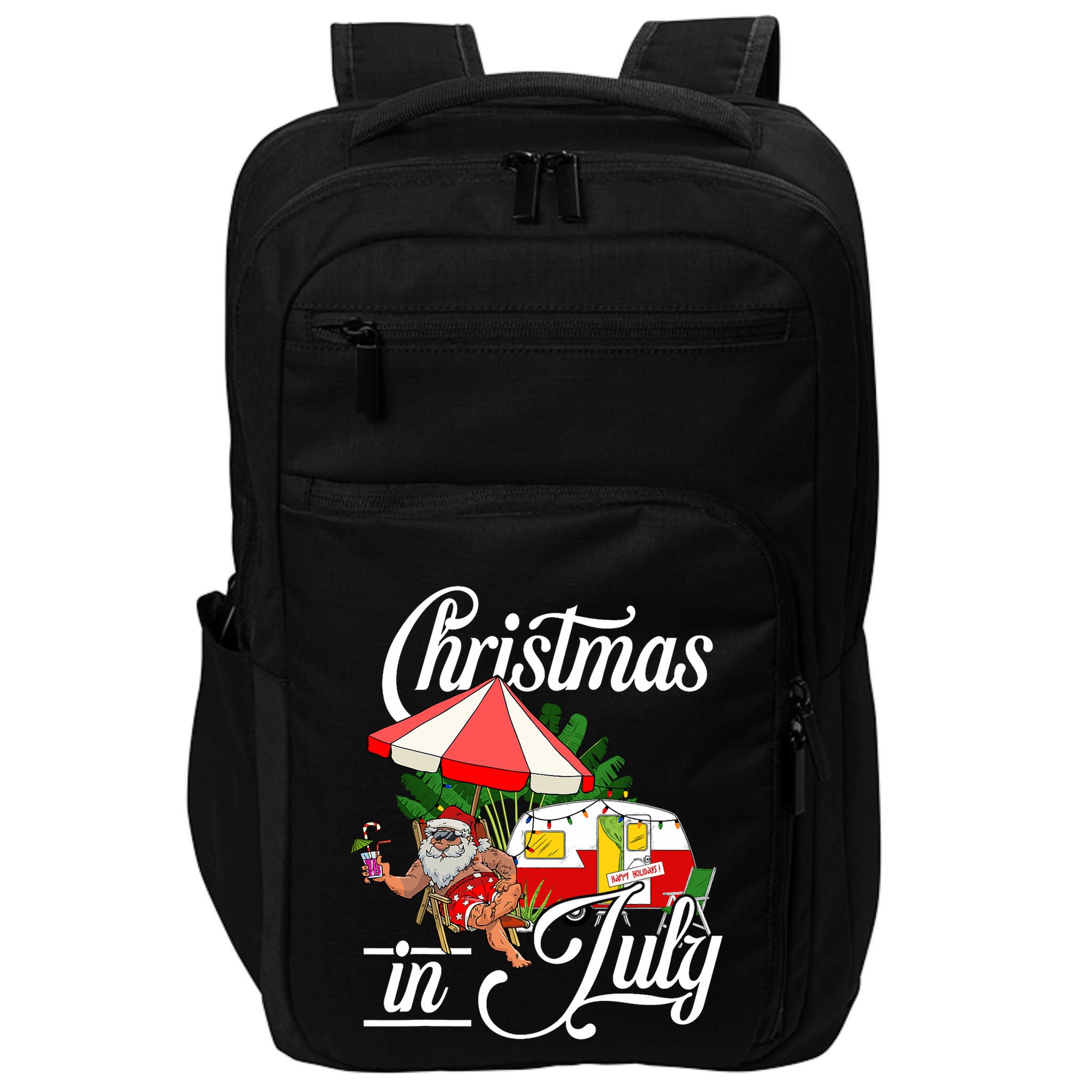 Christmas In July Santa Camping Vacation Camper Impact Tech Backpack