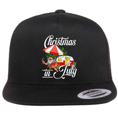 Christmas In July Santa Camping Vacation Camper Flat Bill Trucker Hat