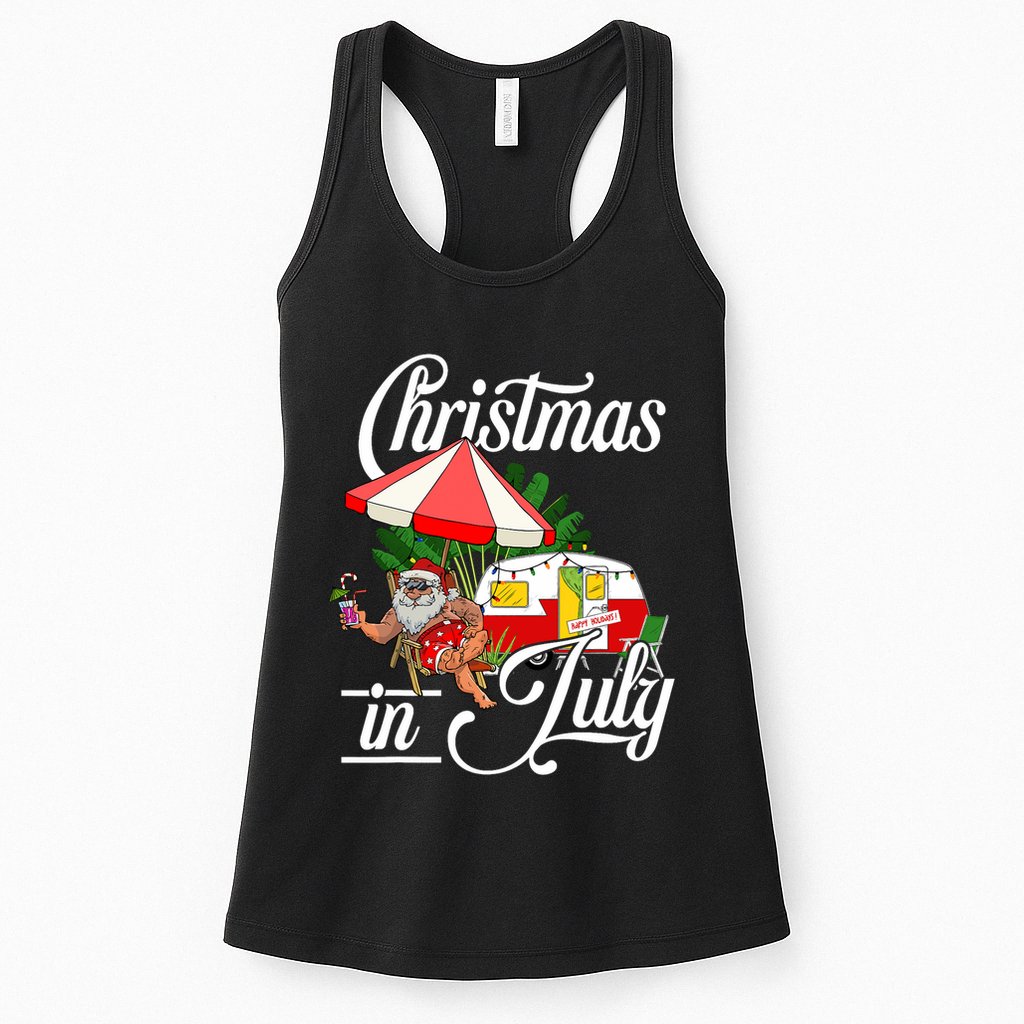 Christmas In July Santa Camping Vacation Camper Womens Tank Top