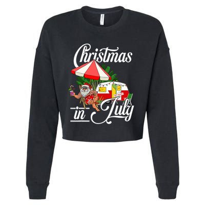 Christmas In July Santa Camping Vacation Camper Cropped Pullover Crew