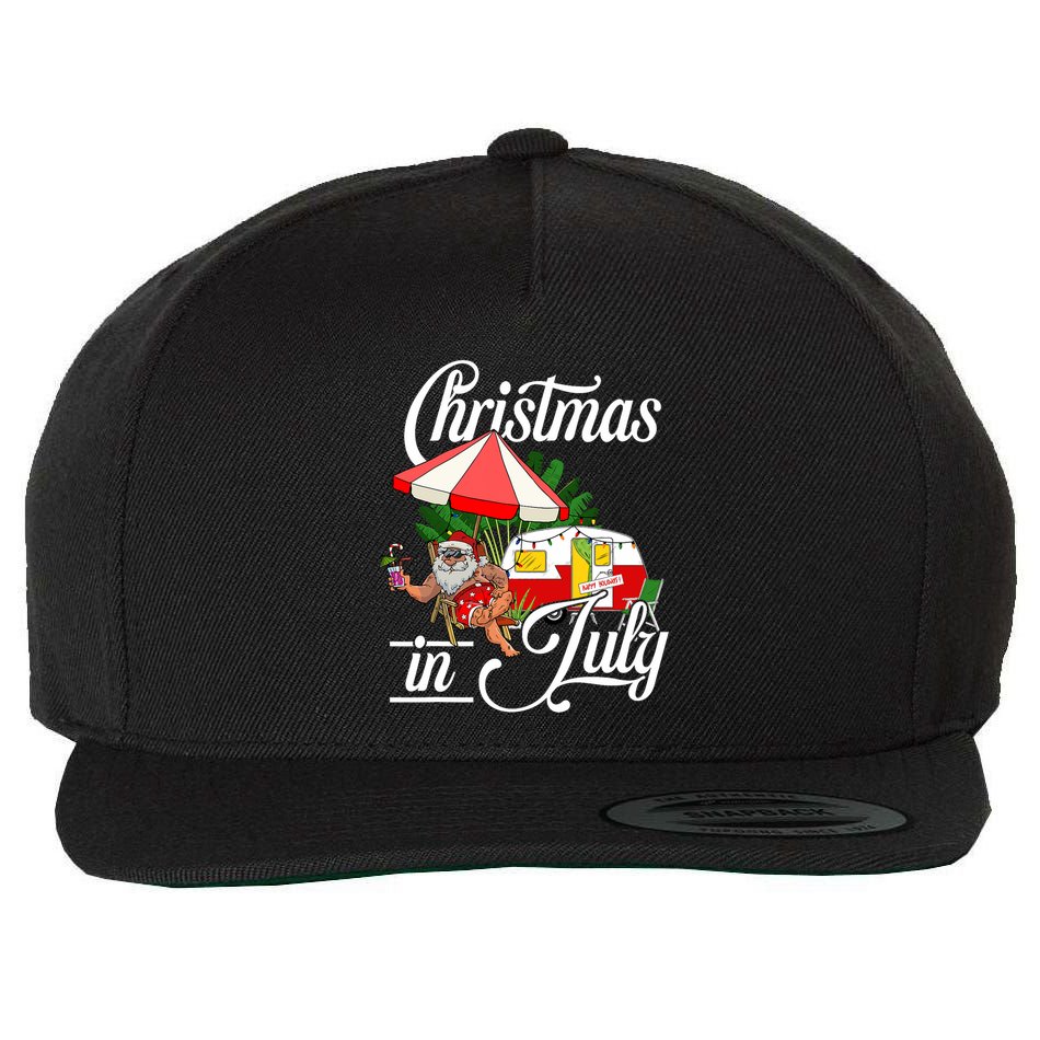 Christmas In July Santa Camping Vacation Camper Wool Snapback Cap