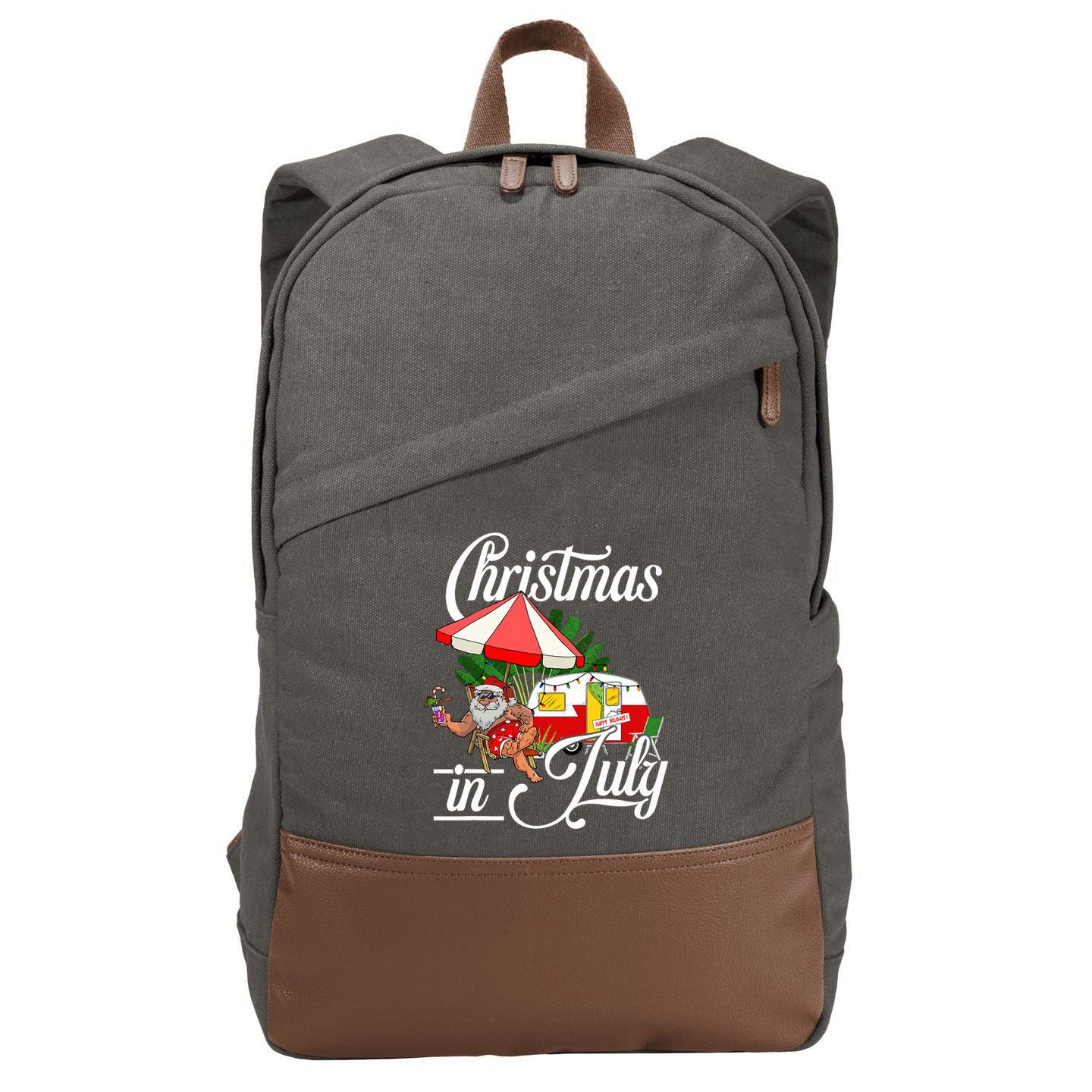Christmas In July Santa Camping Vacation Camper Cotton Canvas Backpack