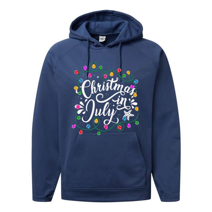 Christmas In July Lights Funny Summer Xmas Performance Fleece Hoodie