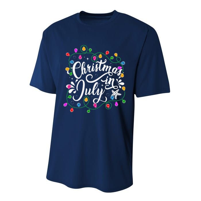 Christmas In July Lights Funny Summer Xmas Performance Sprint T-Shirt