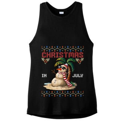 Christmas In July Santa Clause Snowman Beach Vacation Ladies PosiCharge Tri-Blend Wicking Tank