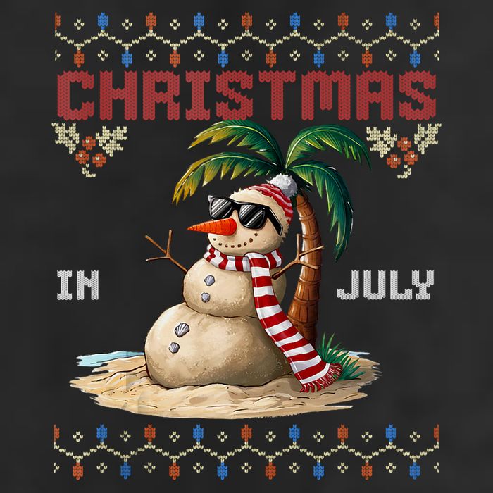Christmas In July Santa Clause Snowman Beach Vacation 7 Panel Mesh Trucker Snapback Hat