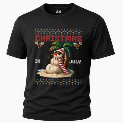 Christmas In July Santa Clause Snowman Beach Vacation Cooling Performance Crew T-Shirt